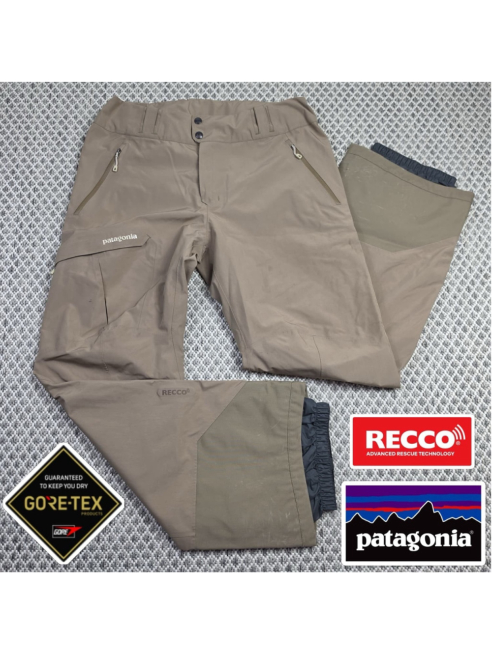 Patagonia Powder Bowl Mens M Gore-Tex Ski Snowboard Pants RECCO Brown FA15